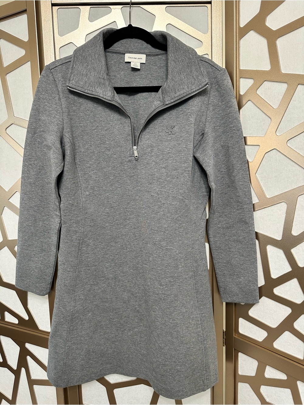Calvin Klein Gray Quarter-Zip Tunic Dress